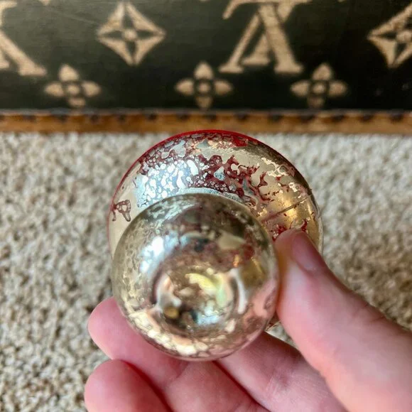 Mushroom Mercury Glass Red Silver Christmas Ornament, NEW - Picture 3 of 4